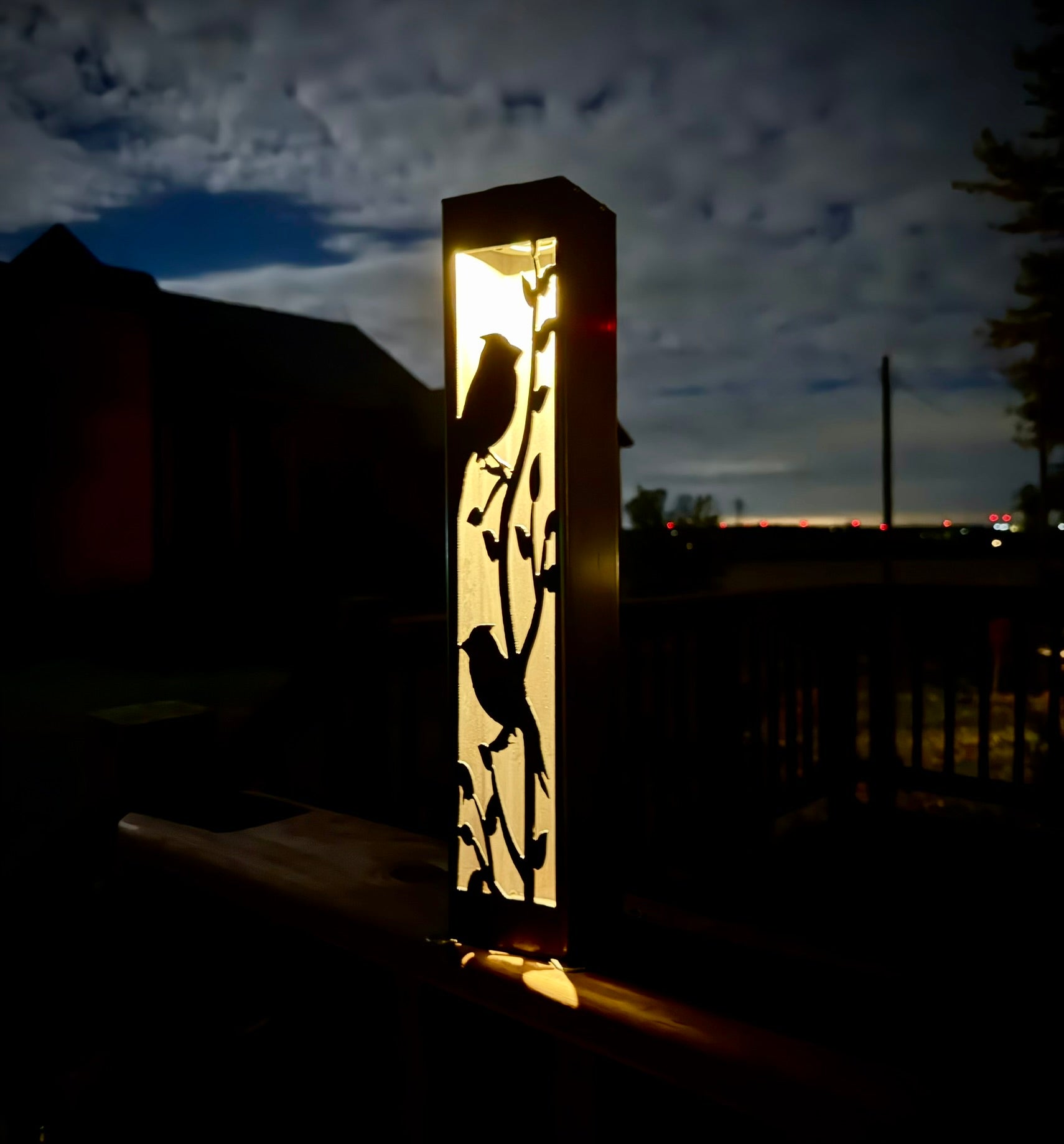 Cardinal at Dusk Luminary Pillar w/ Solar Cap | Steel – Northern Forge, LLC