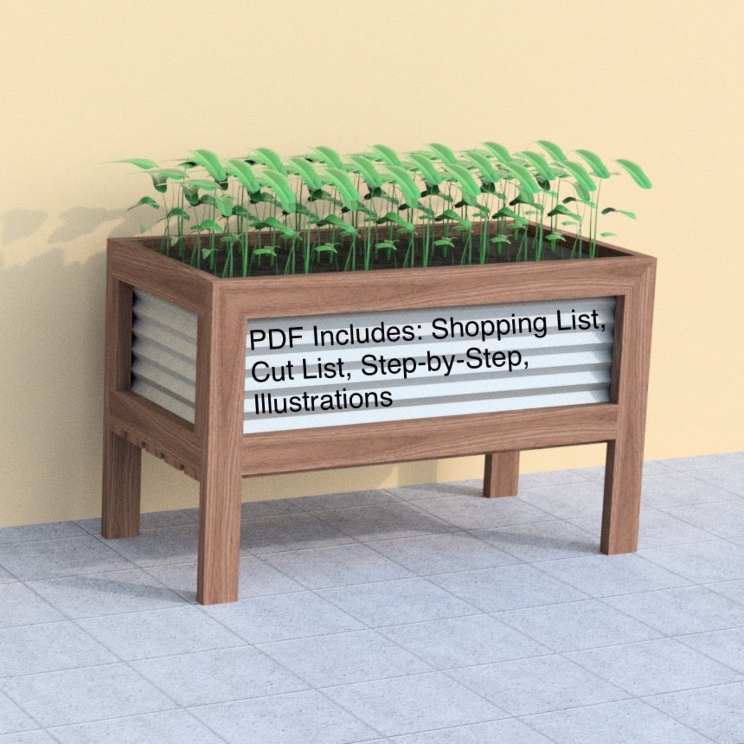 Corrugated Raised Planter Box w/ Legs DIY Build Plans, Raised Garden Bed, 4ft x 2ft, Simple Step - by - Step PDF - Build Plans - corner garden bed - Northern Forge, LLC