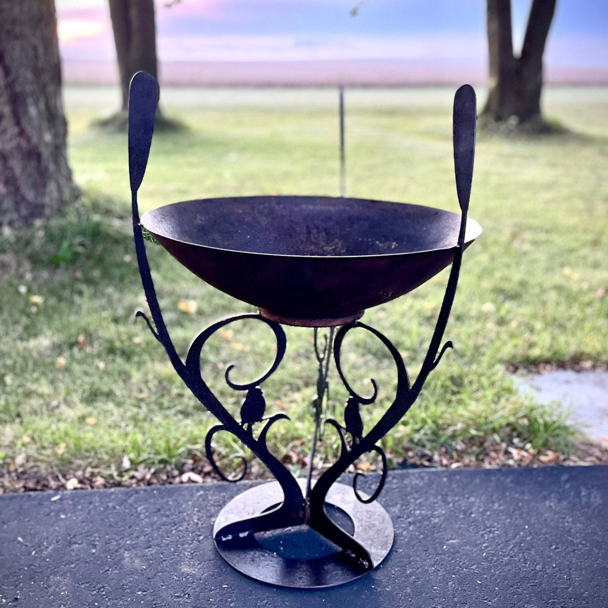 Corten Steel Cattail Bird Bath | Mirror Bowl - corten bird bath - corten planter - Northern Forge, LLC