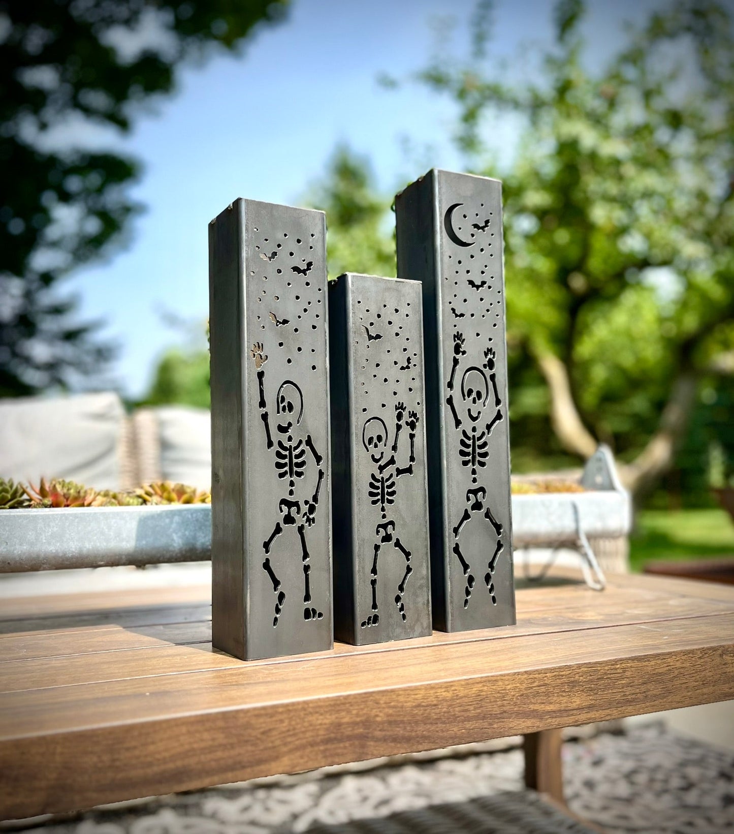 Dancing Bones Solar Tube Lights - Skeletons - Steel - dancing skeleton lights - Dancing Skeletons - Northern Forge, LLC