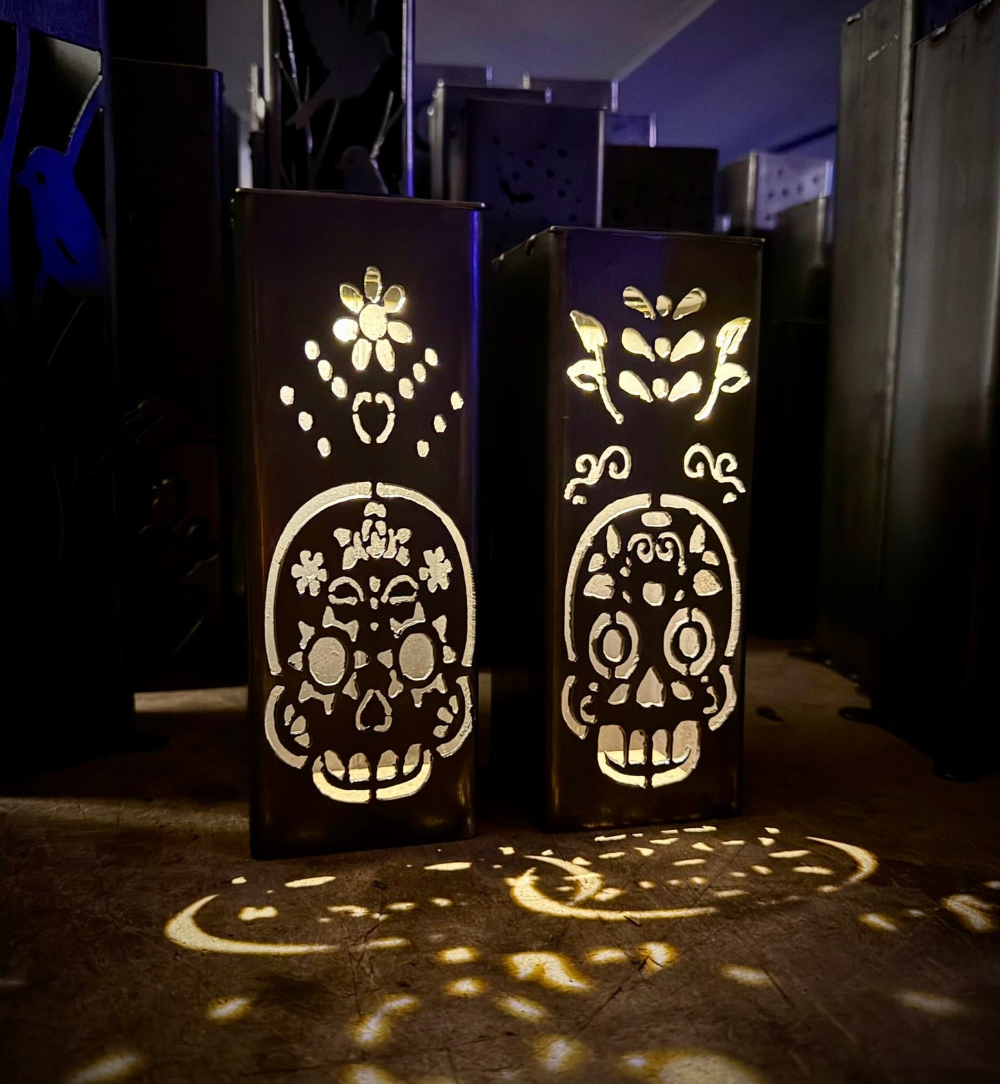 Day of the Dead Solar Pillar - Steel - Multiple Sizes - day of the dead decor - day of the dead light - Northern Forge, LLC