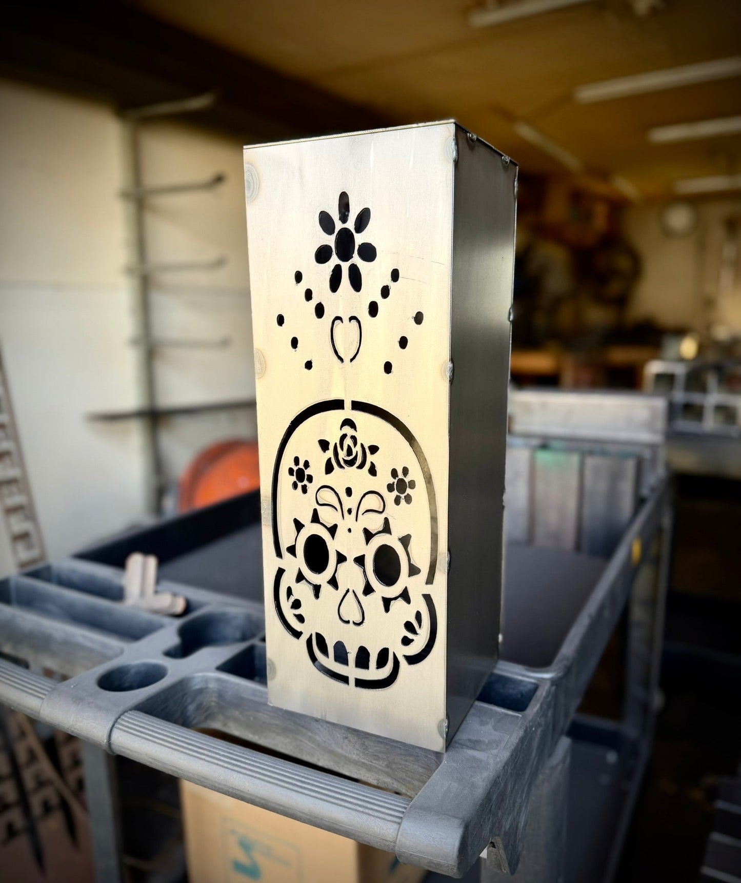 Day of the Dead Solar Pillar - Steel - Multiple Sizes - day of the dead decor - day of the dead light - Northern Forge, LLC