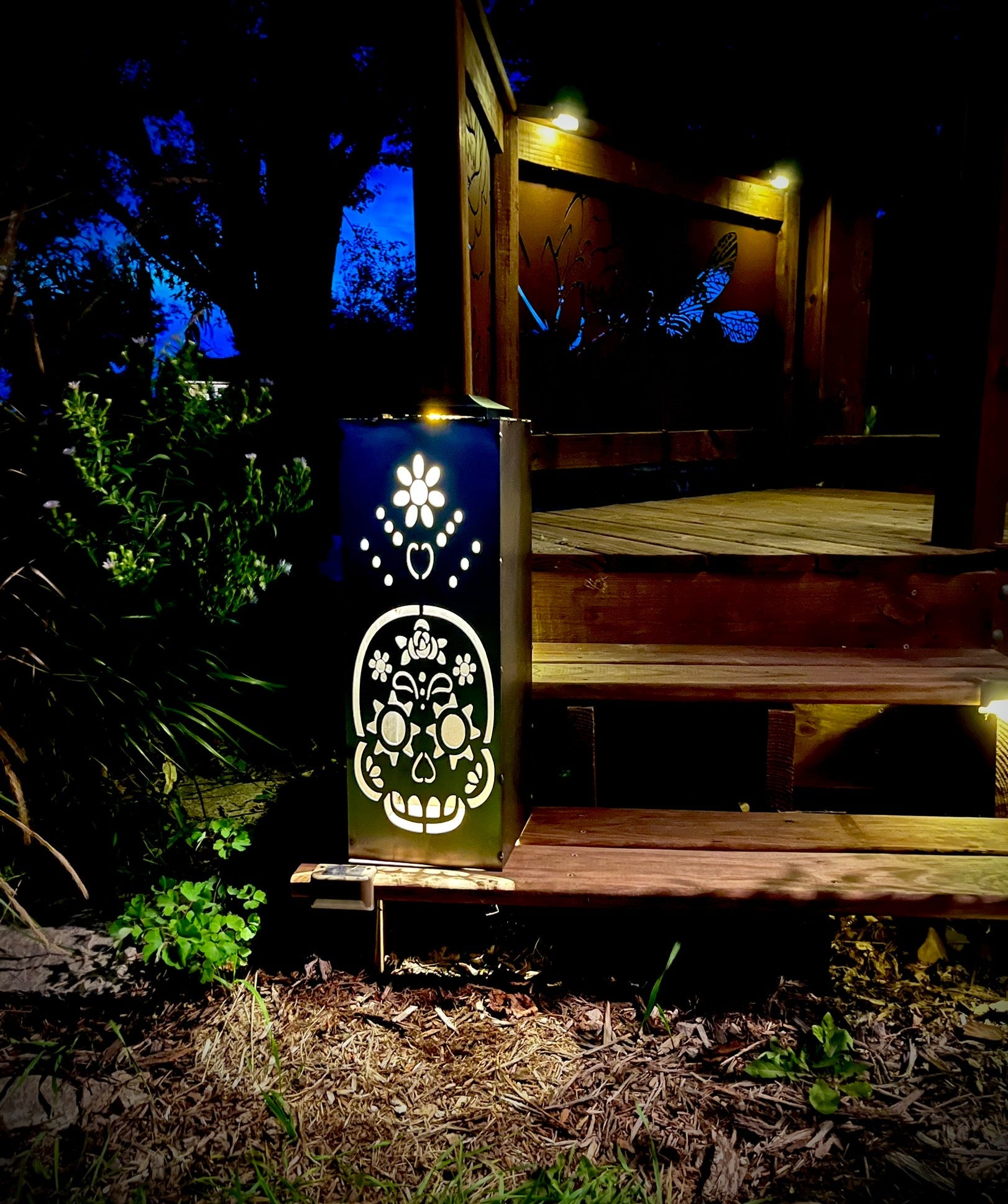 Day of the Dead Solar Pillar - Steel - Multiple Sizes - day of the dead decor - day of the dead light - Northern Forge, LLC