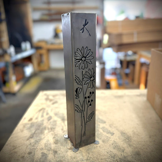 DEFECT - Daisies Pillar Luminary w/ Solar Cap | 16 - inch - defect - Northern Forge, LLC