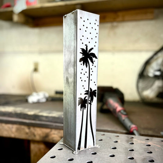 DEFECT - Palm Tree Pillar Luminary w/ Solar Cap | 15 - inch - defect - Northern Forge, LLC