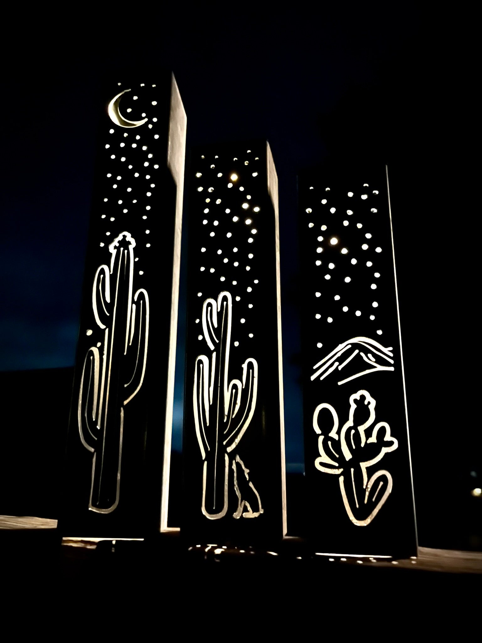 Desert Night Luminary Pillar w/ Solar Cap | 12 - inch, 14 - inch, 18 - inch - cactus metal - cactus solar light - Northern Forge, LLC