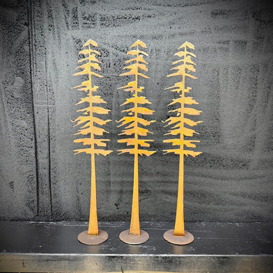 DISCOUNTED - 3 - Pack Rusted Steel Pine Tree - Mantel - 16 - inch - defect - DISCOUNT - Northern Forge, LLC