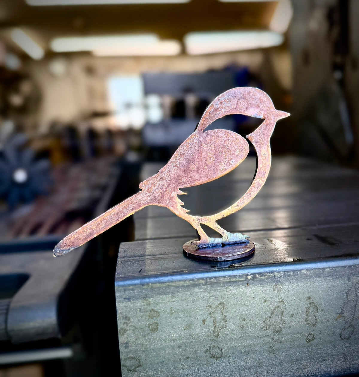 DISCOUNTED - Robust Metal Chickadee - Mantel - bird art - bird for mantel - Northern Forge, LLC