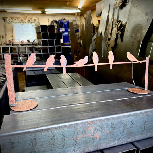 DISCOUNTED - Rusted Metal Birds on a Wire - Mantel - defect - Northern Forge, LLC