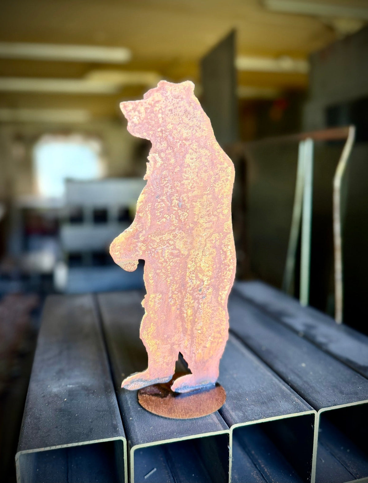 DISCOUNTED - Standing Rusted Metal Mantel Bear - 10-inches - bear decor shelf - cabin decor - Northern Forge, LLC