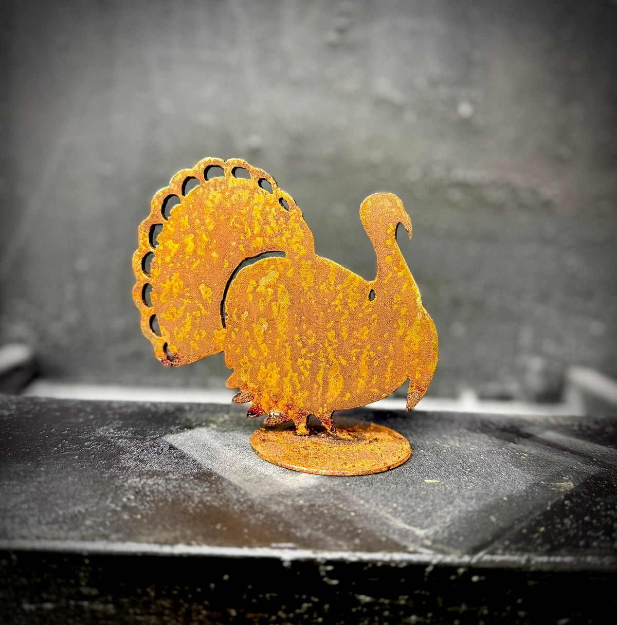 DISCOUNTED - Standing Rusted Metal Mantel Turkey- 4-inches - bear decor shelf - cabin decor - Northern Forge, LLC