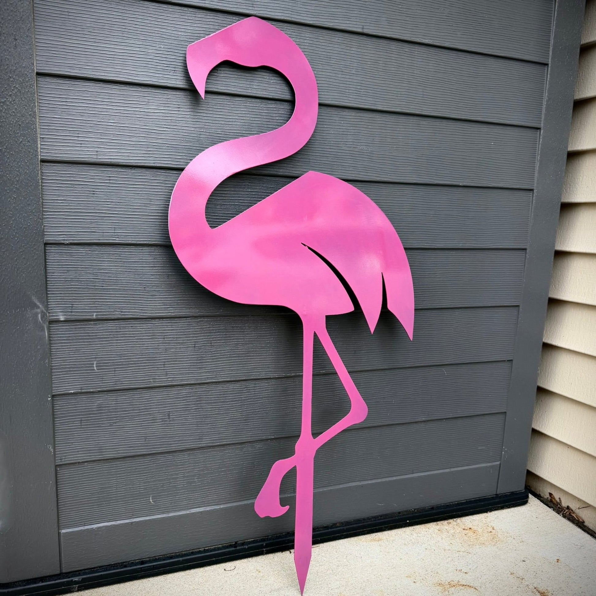 DISCOUNTED - Steel Flamingo Lawn Ornament - 36-inch - defect - flamingo yard stake - Northern Forge, LLC