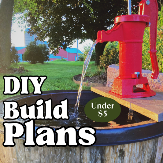DIY Build Plans for Whiskey Barrel Patio Pond with Rustic Hand Pump Fountain - PDF - Build Plans - build your own planter - Northern Forge, LLC