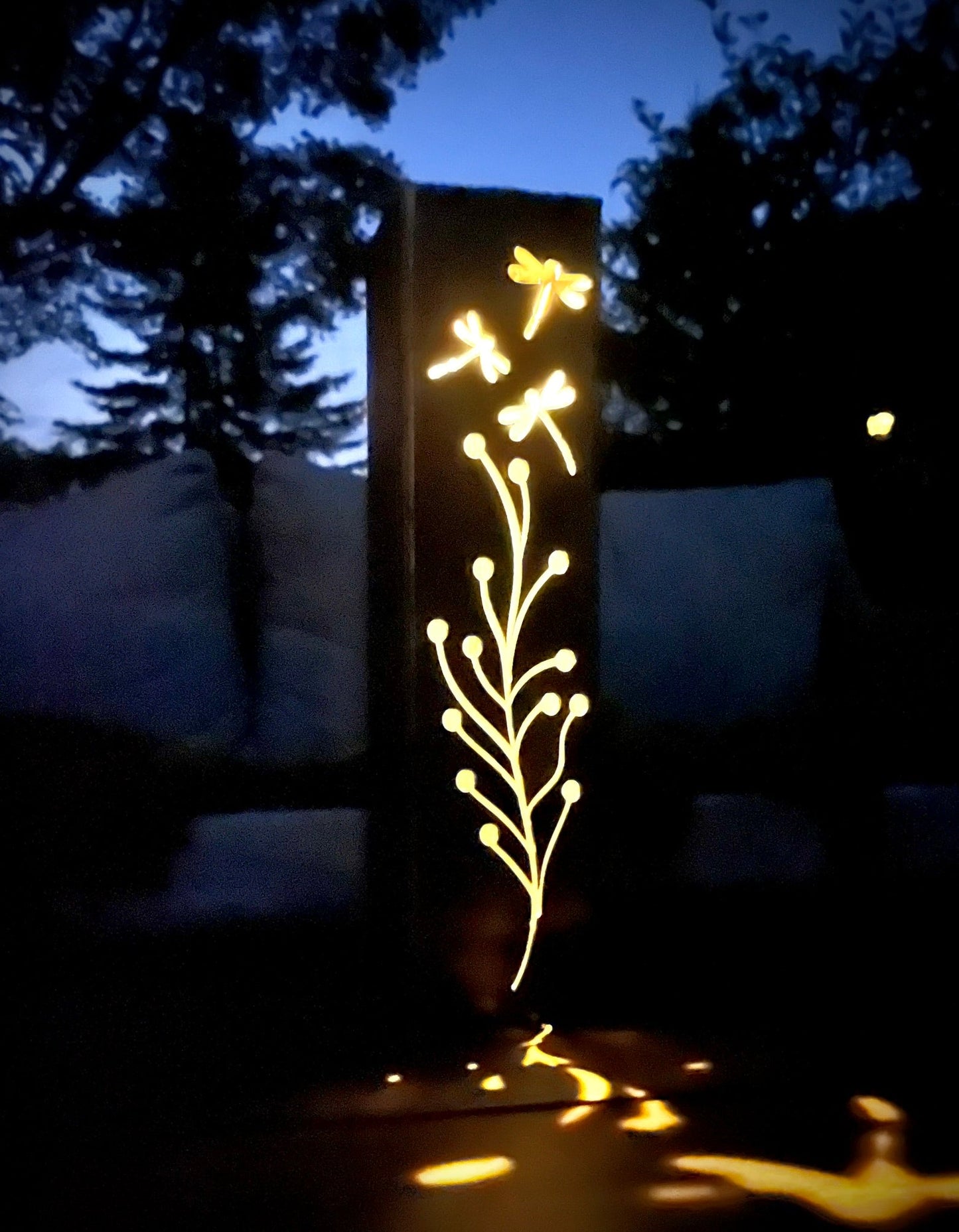 Dragonfly Branch Solar Tube Light - Steel - 12 - inch - dragonfly solar lamp - dragonfly solar light - Northern Forge, LLC