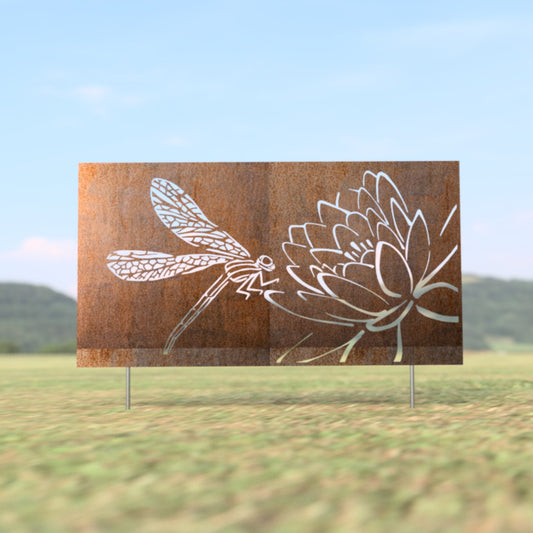 Dragonfly Lotus Privacy Panel - dragonfly privacy panel - flower privacy panel - Northern Forge, LLC