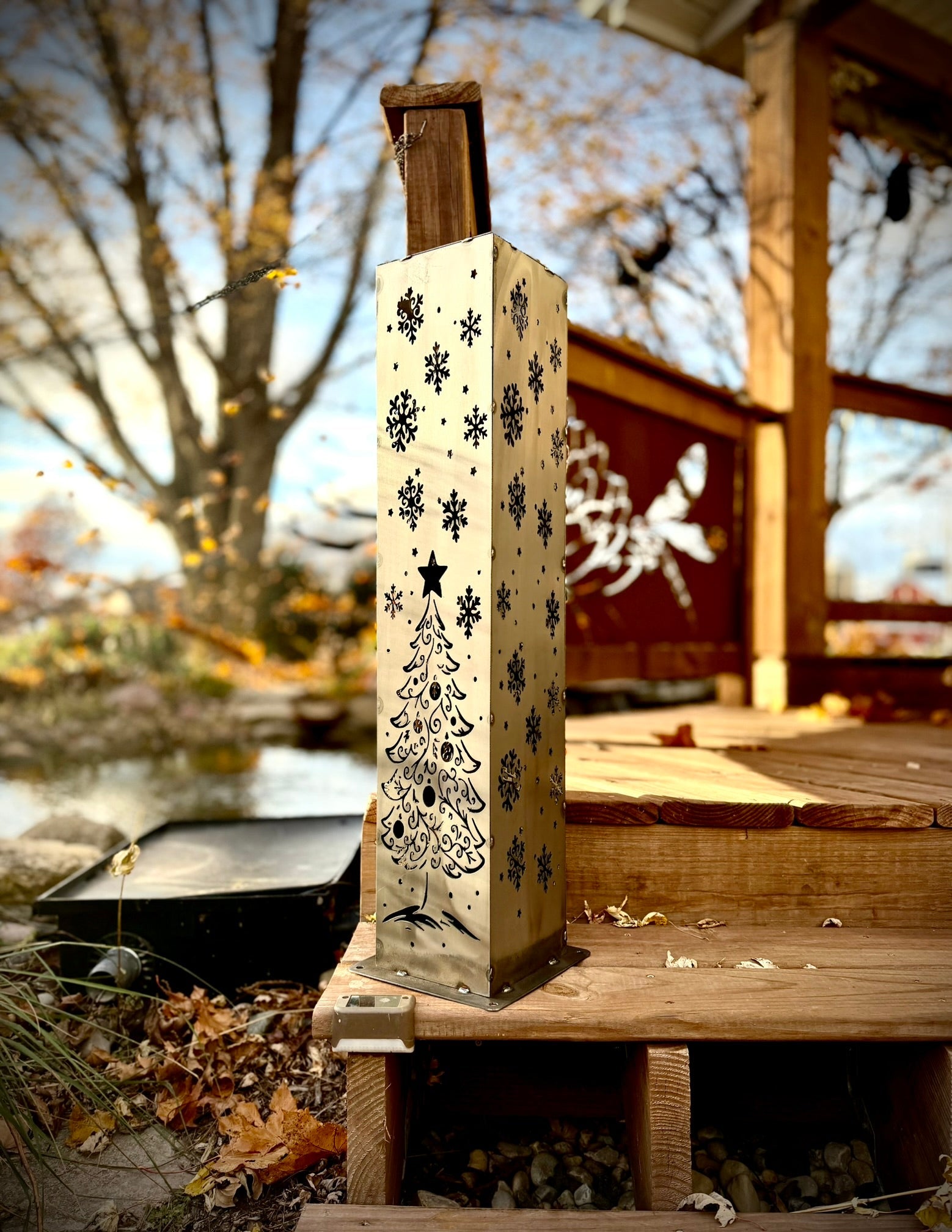 Enchanted Evergreen Solar Pillar - Steel Christmas Tree Solar Light - christmas - christmas decor - Northern Forge, LLC