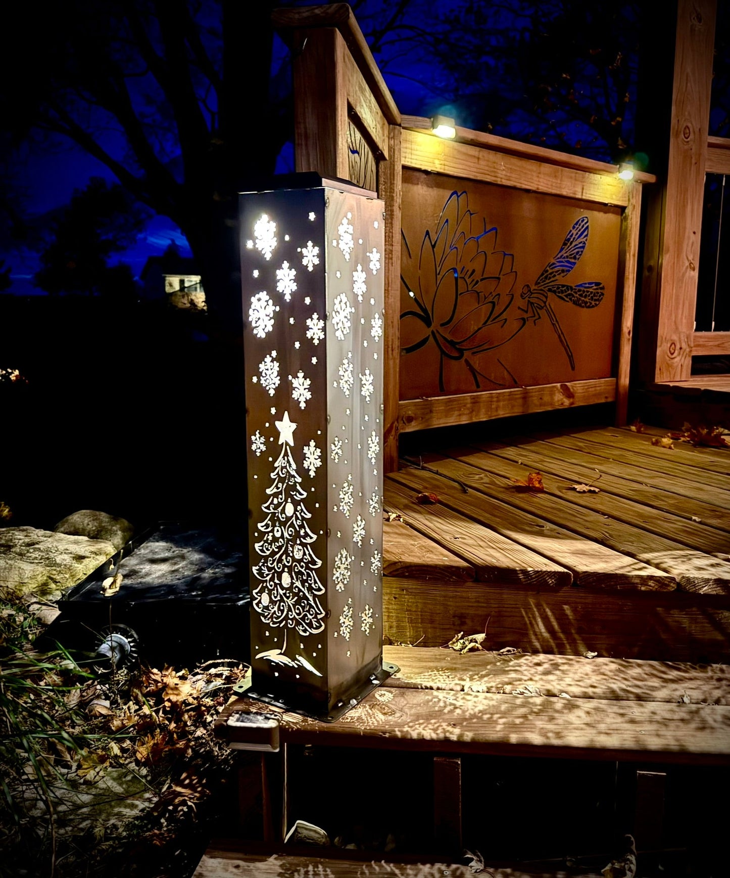 Enchanted Evergreen Solar Pillar - Steel Christmas Tree Solar Light - christmas - christmas decor - Northern Forge, LLC