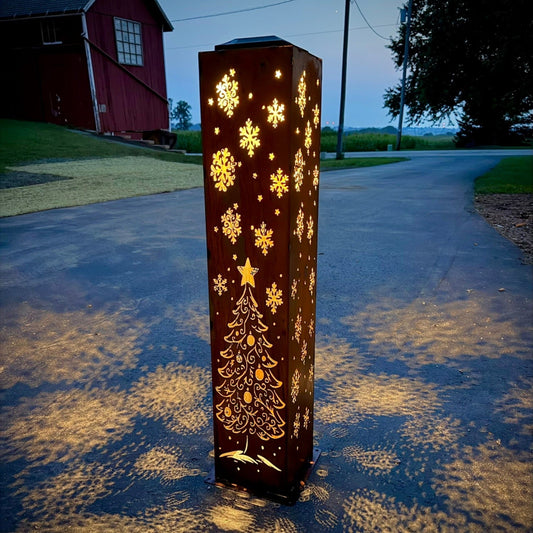 Enchanted Evergreen Solar Pillar - Steel Christmas Tree Solar Light - christmas - christmas decor - Northern Forge, LLC