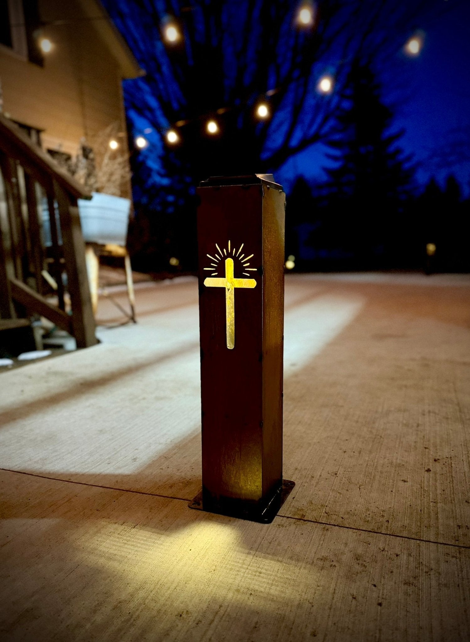 Eternal Light Solar Pillar - Steel Cross - cemetery solar light - christmas - Northern Forge, LLC