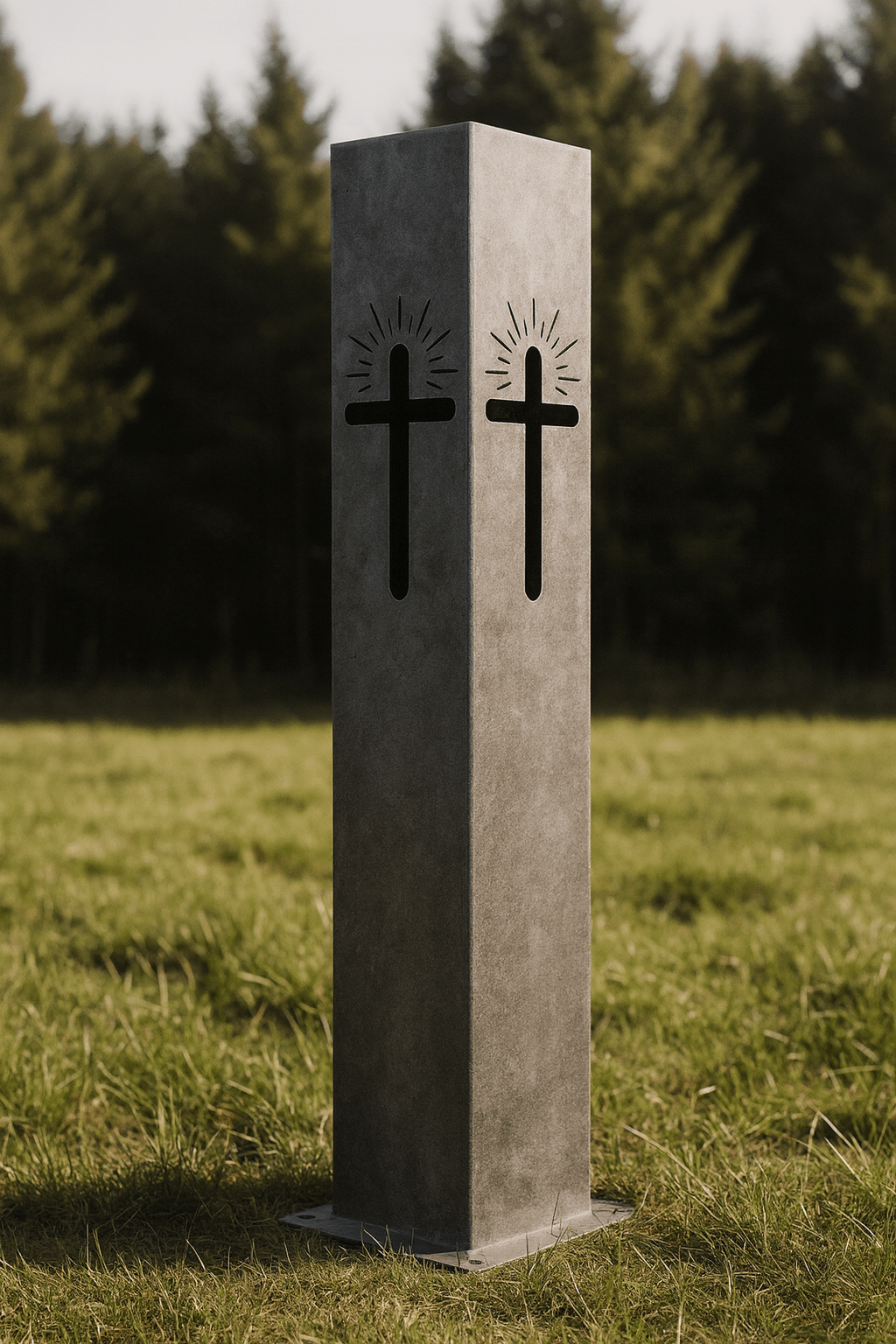 Eternal Light Solar Pillar - Steel Cross - cemetery solar light - christmas - Northern Forge, LLC