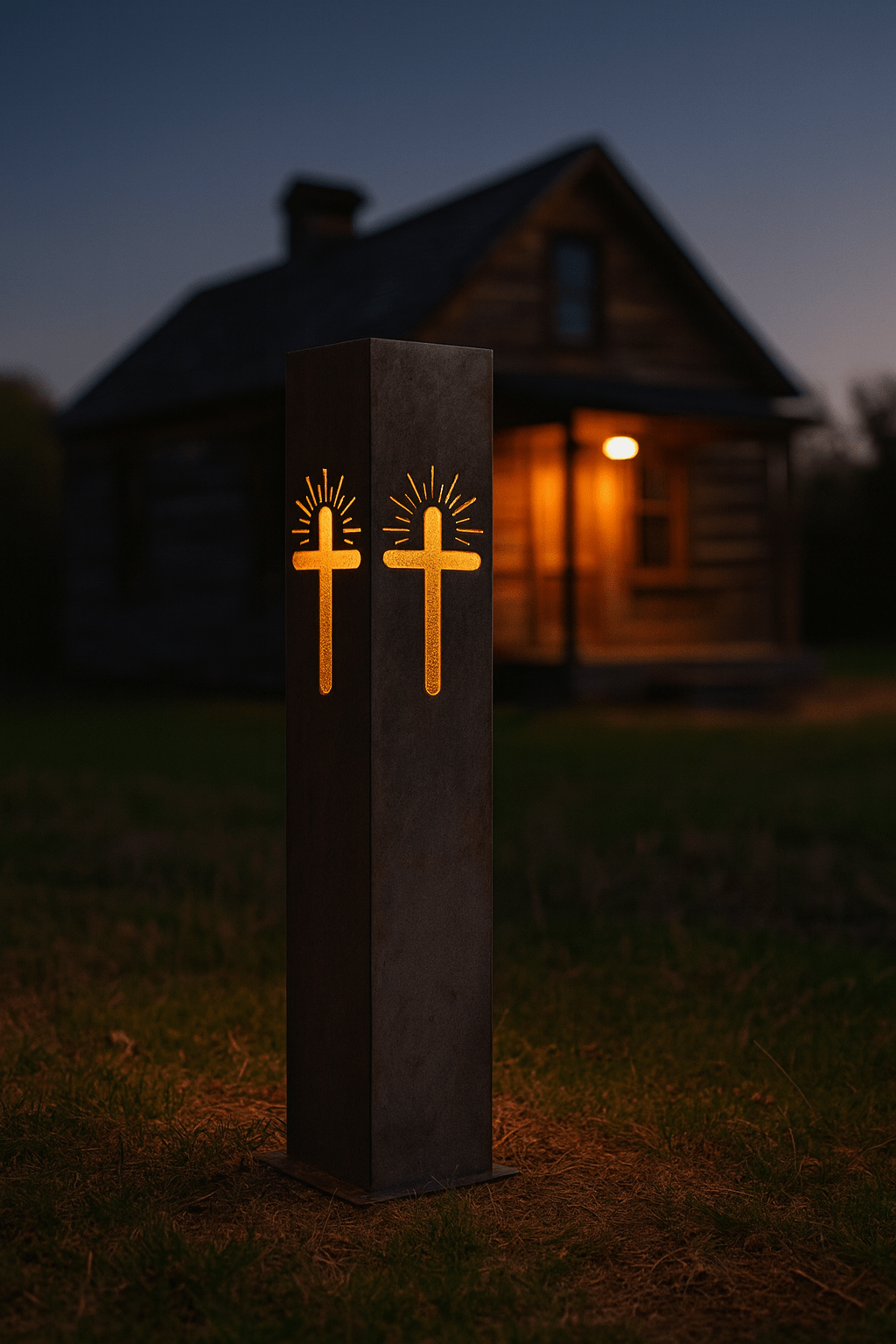 Eternal Light Solar Pillar - Steel Cross - cemetery solar light - christmas - Northern Forge, LLC