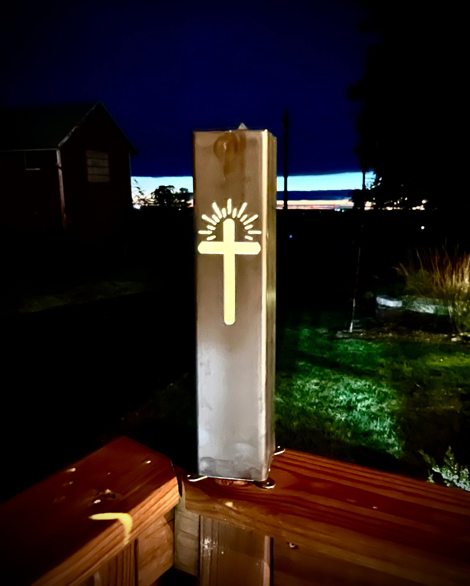 Eternal Light Solar Pillar - Steel Cross - cemetery solar light - christmas - Northern Forge, LLC