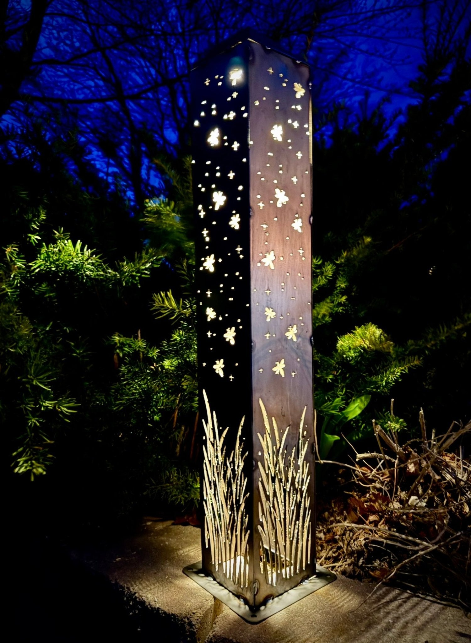 Firefly Meadow Steel Luminary Pillar | Multiple Sizes - corten pillar - corten steel light - Northern Forge, LLC