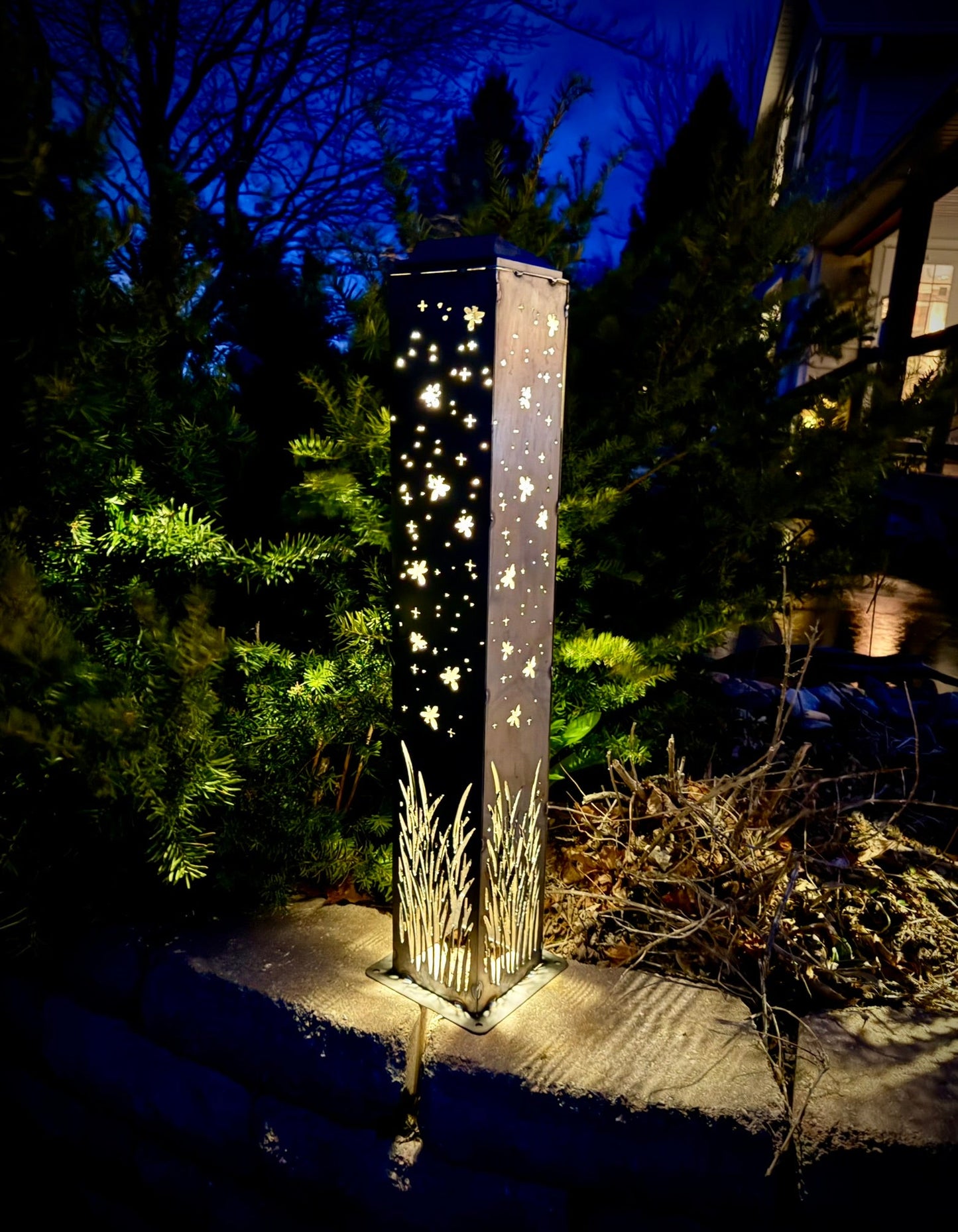 Firefly Meadow Steel Luminary Pillar | Multiple Sizes - corten pillar - corten steel light - Northern Forge, LLC