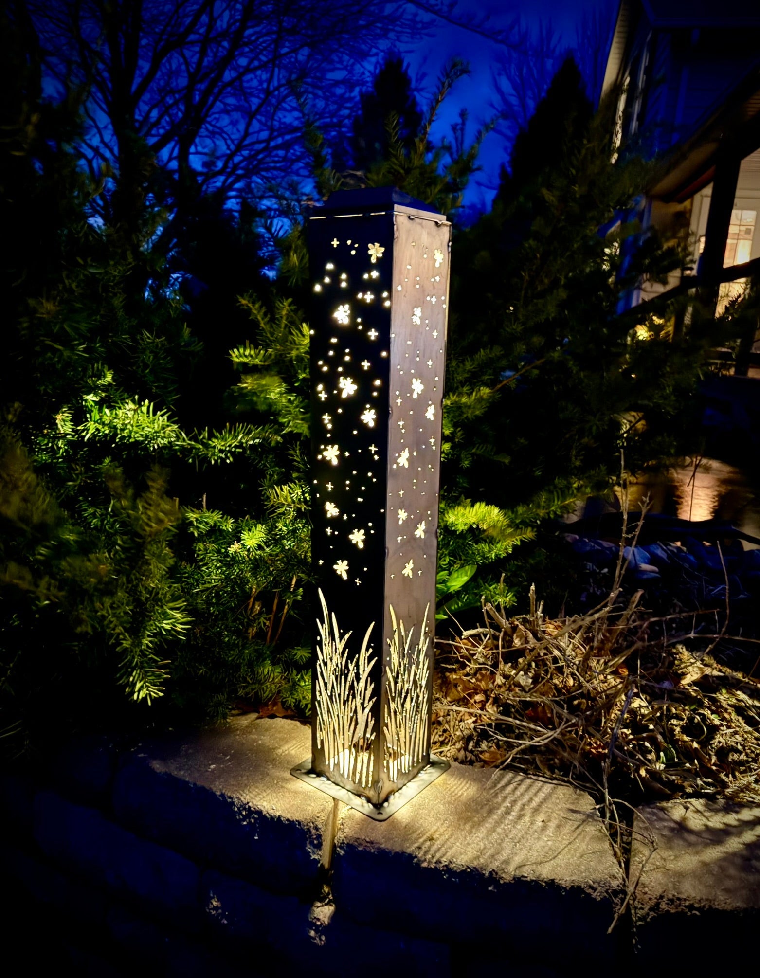 Firefly Meadow Steel Luminary Pillar | Multiple Sizes - corten pillar - corten steel light - Northern Forge, LLC