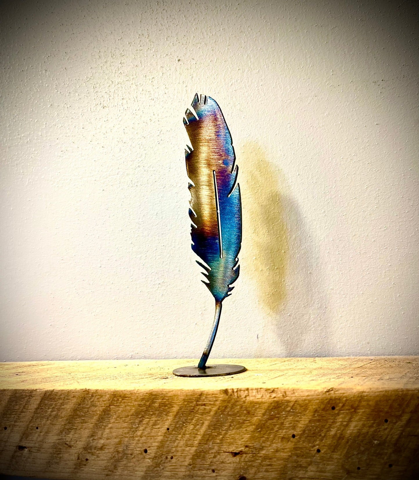 Flame - Painted Feather - Mantel - bird art - bird mantel - Northern Forge, LLC