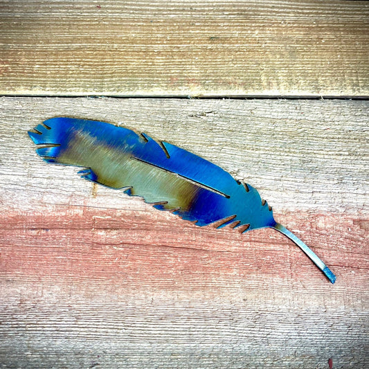 Flame - Painted Feather - Mantel - bird art - bird mantel - Northern Forge, LLC