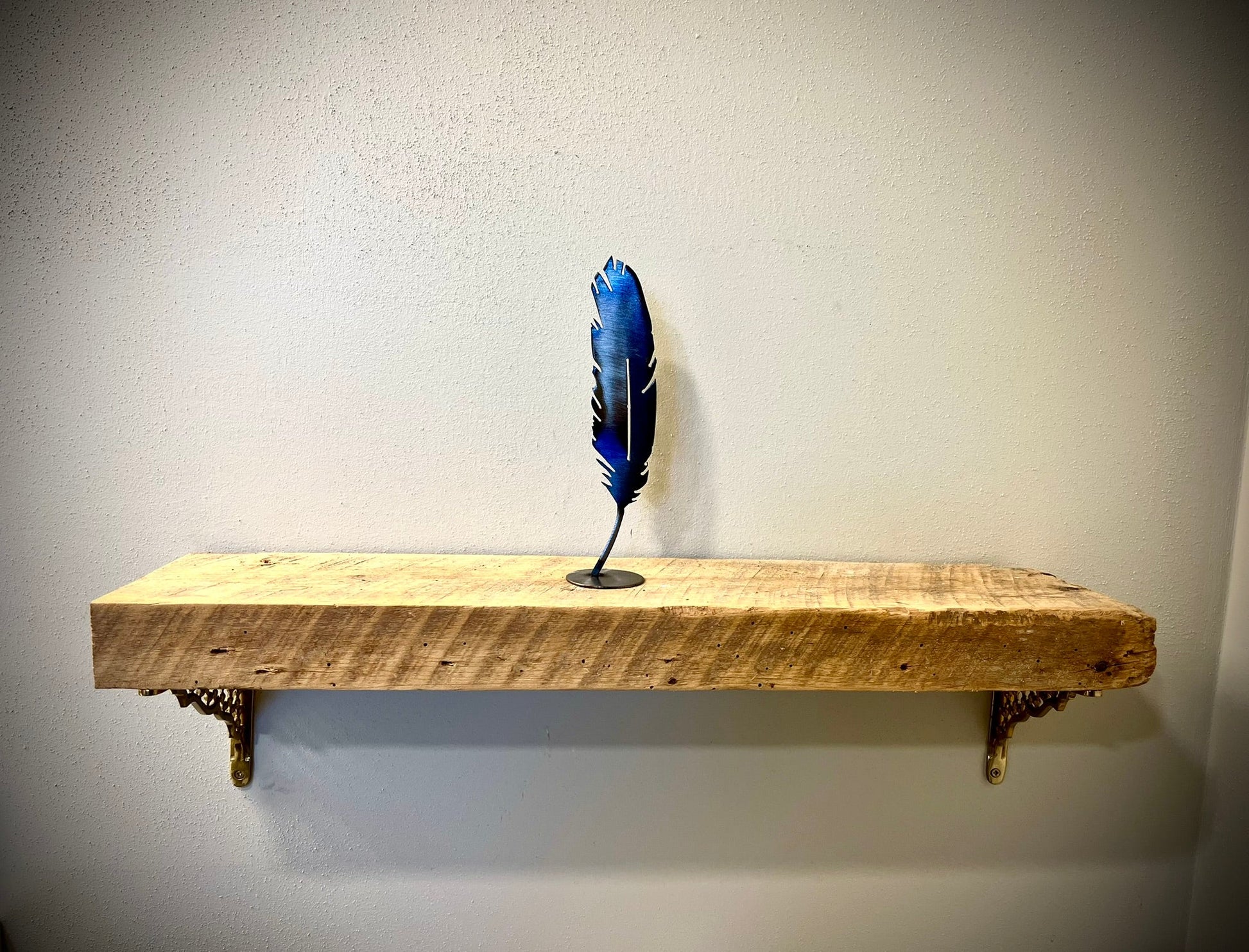 Flame - Painted Feather - Mantel - bird art - bird mantel - Northern Forge, LLC