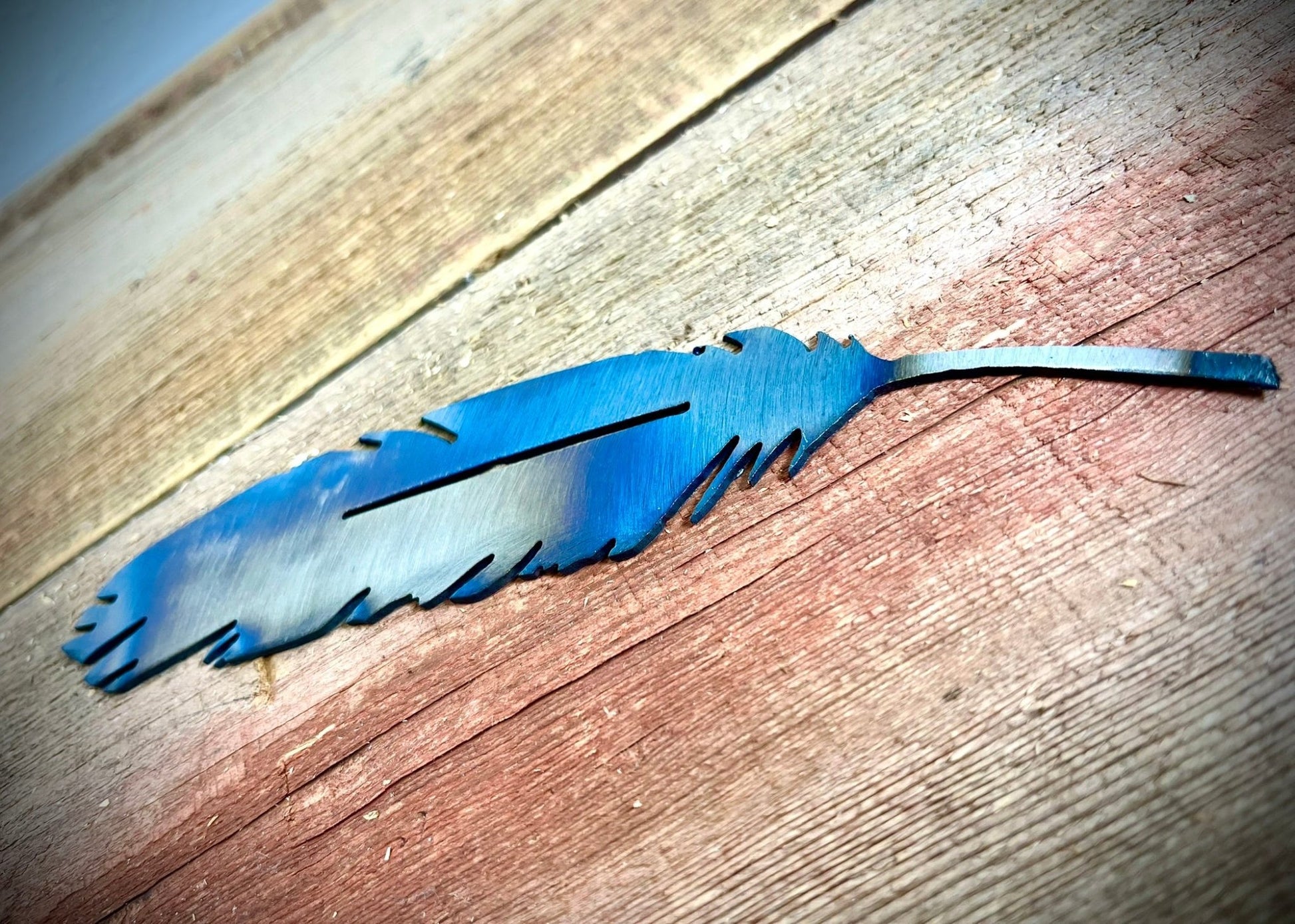 Flame - Painted Feather - Mantel - bird art - bird mantel - Northern Forge, LLC