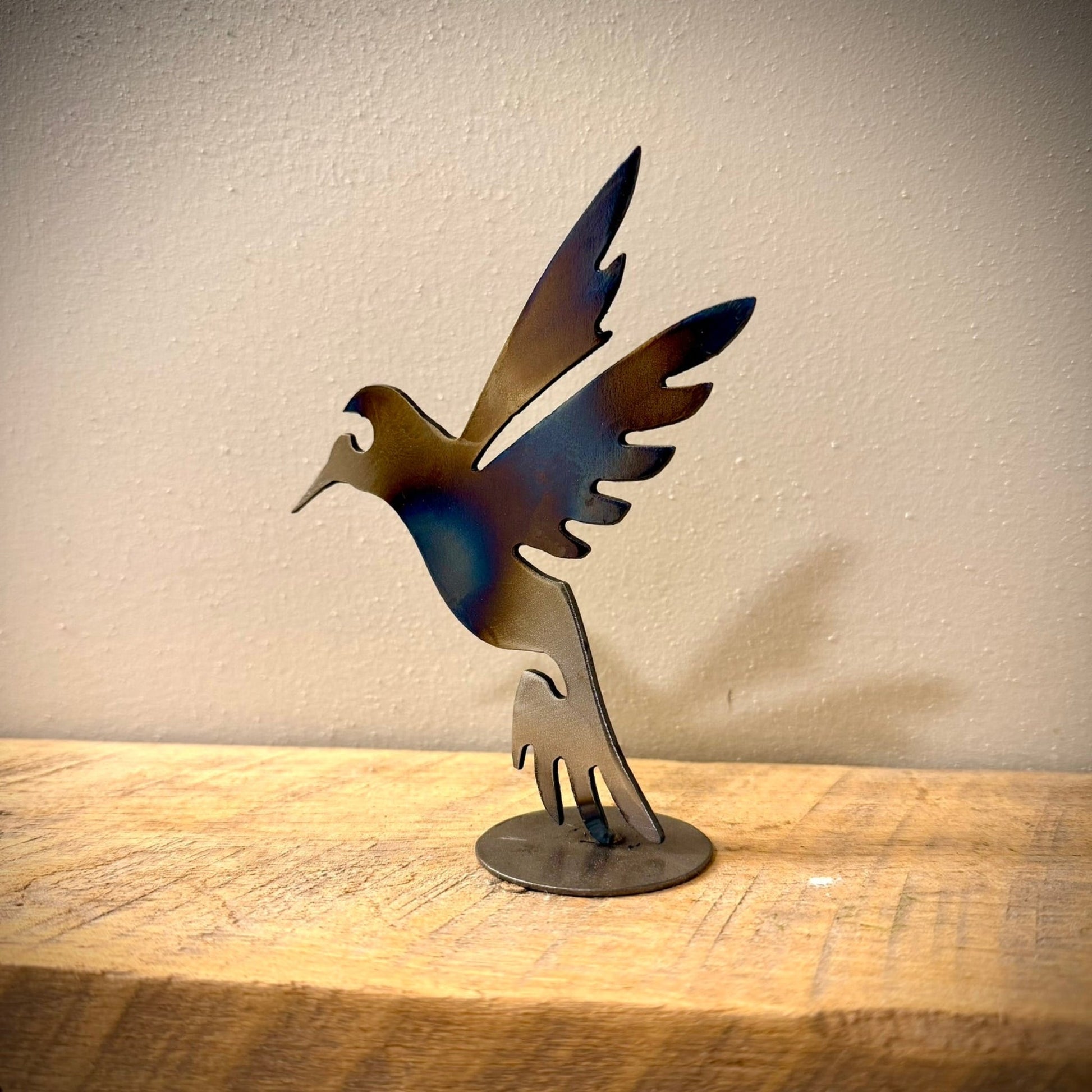 Flame - Painted Hummingbird - Mantel - bird art - bird mantel - Northern Forge, LLC