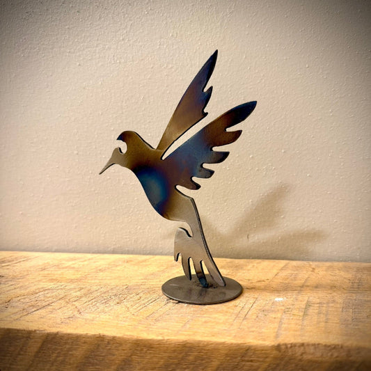 Flame - Painted Hummingbird - Mantel - bird art - bird mantel - Northern Forge, LLC