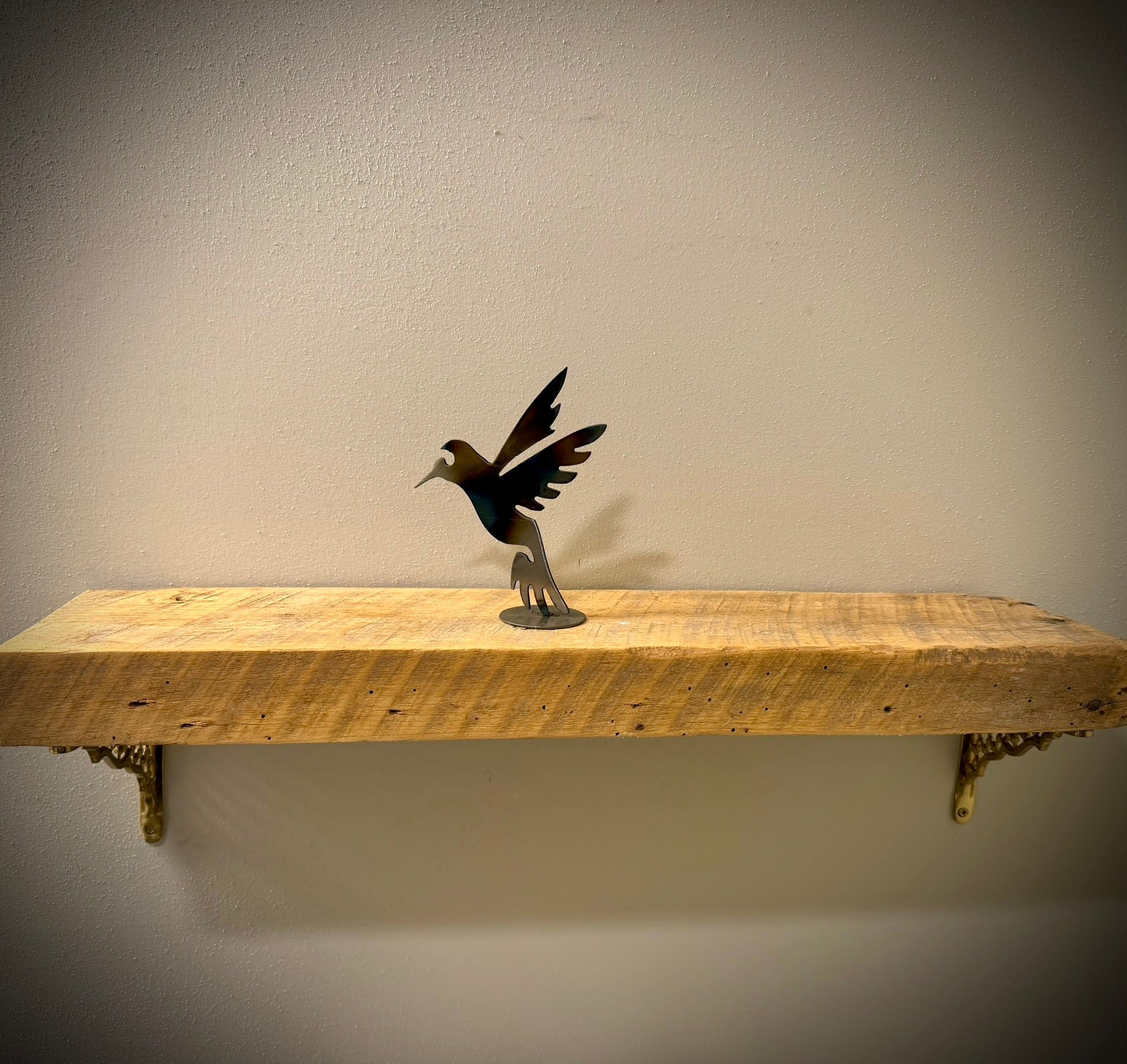 Flame - Painted Hummingbird - Mantel - bird art - bird mantel - Northern Forge, LLC