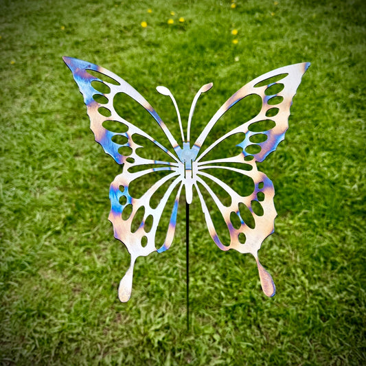 Flame Painted Steel Butterfly Yard Art w/ Stake - butterfly yard art - butterfly yard stake - Northern Forge, LLC