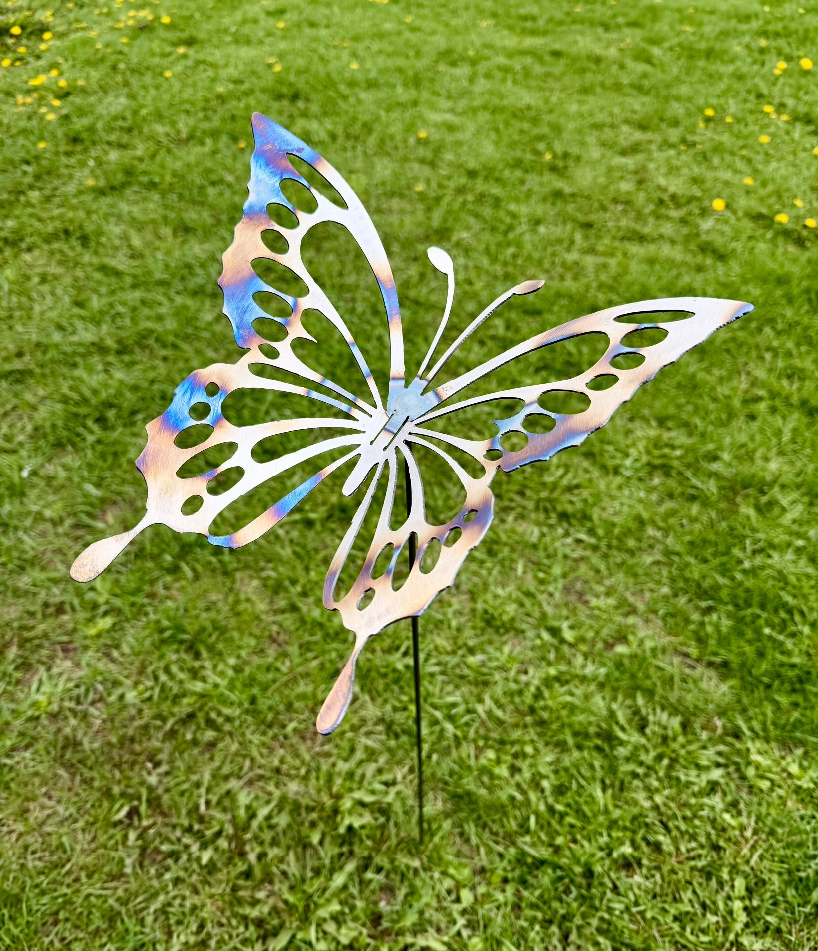 Flame Painted Steel Butterfly Yard Art w/ Stake - butterfly yard art - butterfly yard stake - Northern Forge, LLC