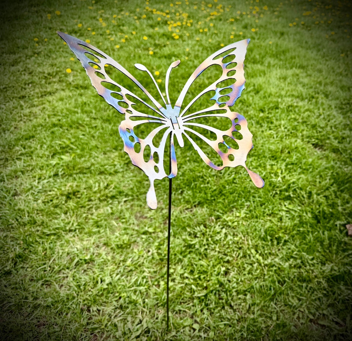 Flame Painted Steel Butterfly Yard Art w/ Stake - butterfly yard art - butterfly yard stake - Northern Forge, LLC