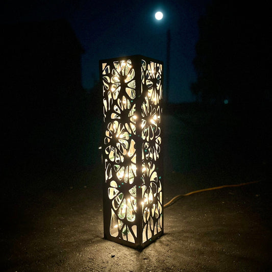 Floral Burst Steel Luminary Pillar | 24 in. - flower pillar - landscape lighting - Northern Forge, LLC