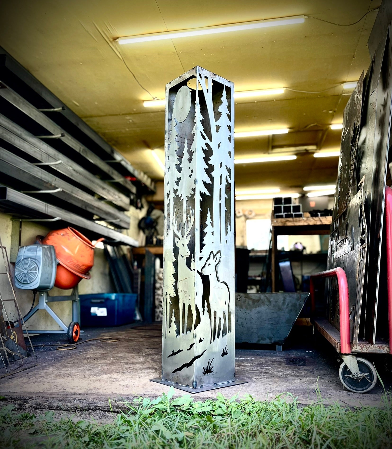 Forest Deer Corner Solar Pillar - Steel - corten pillar - deer solar light - Northern Forge, LLC