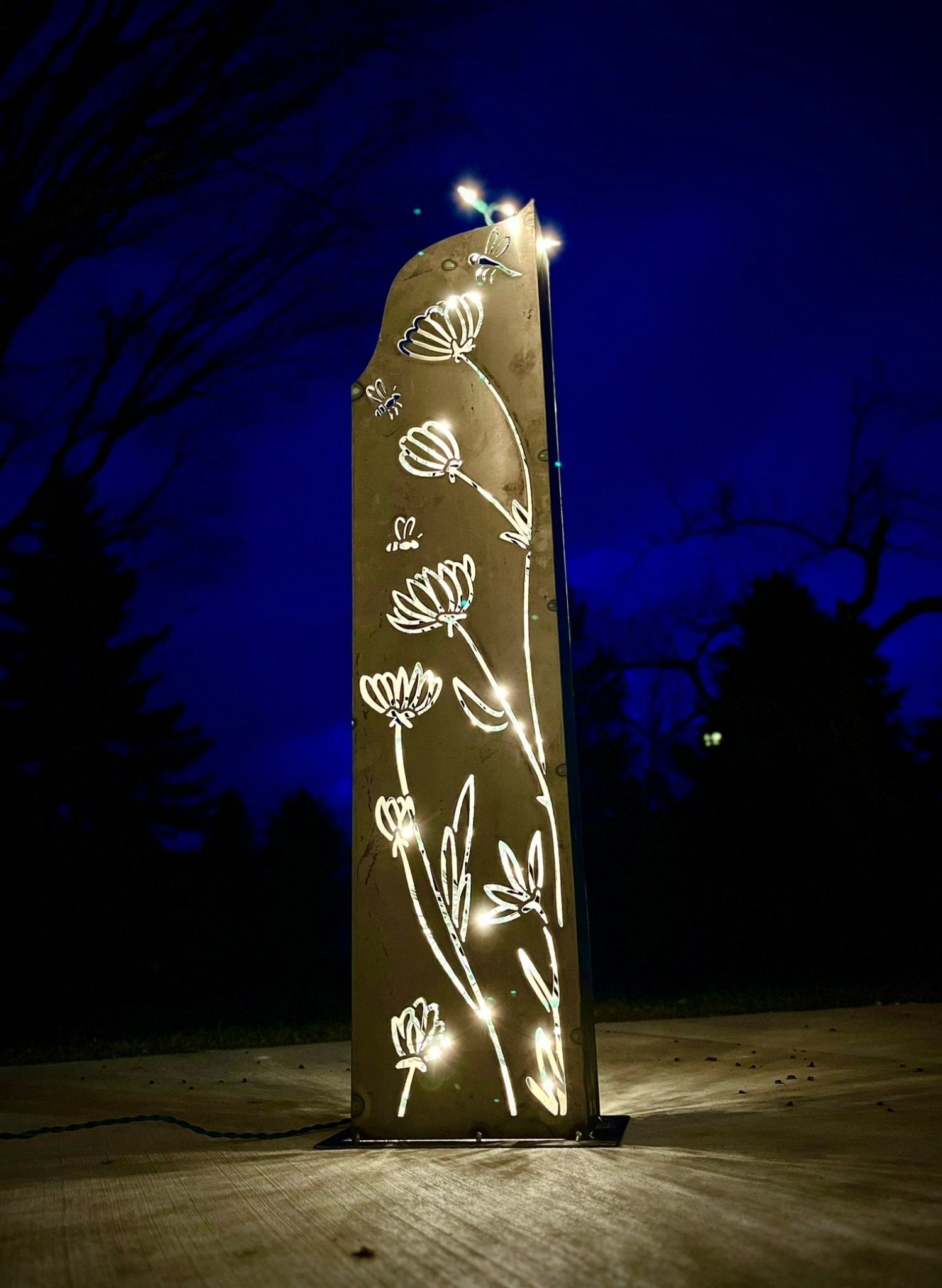 Garden Flowers and Bees Steel Luminary Pillar | 36 in. - flower pillar - garden light - Northern Forge, LLC