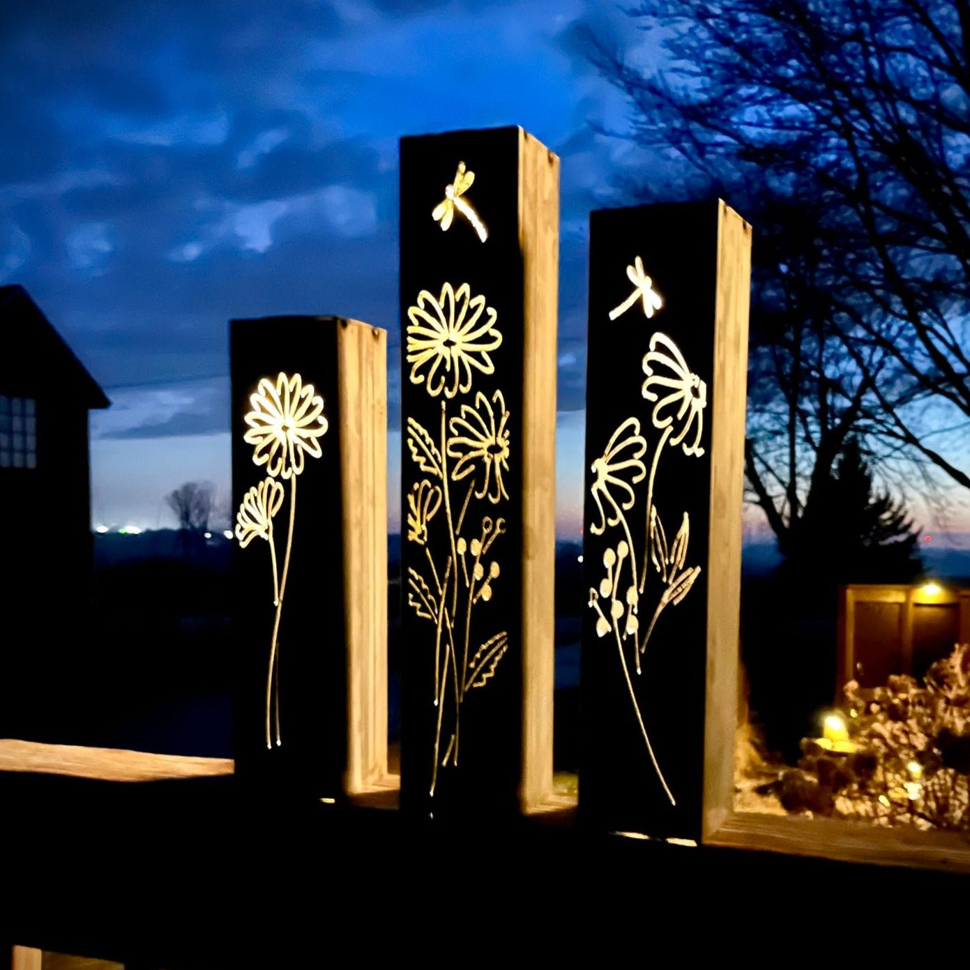 Glowing Daisies Luminary Pillar w/ Solar Cap | 12 - inch, 14 - inch, 16 - inch - daisy solar light - Luminary tube - Northern Forge, LLC