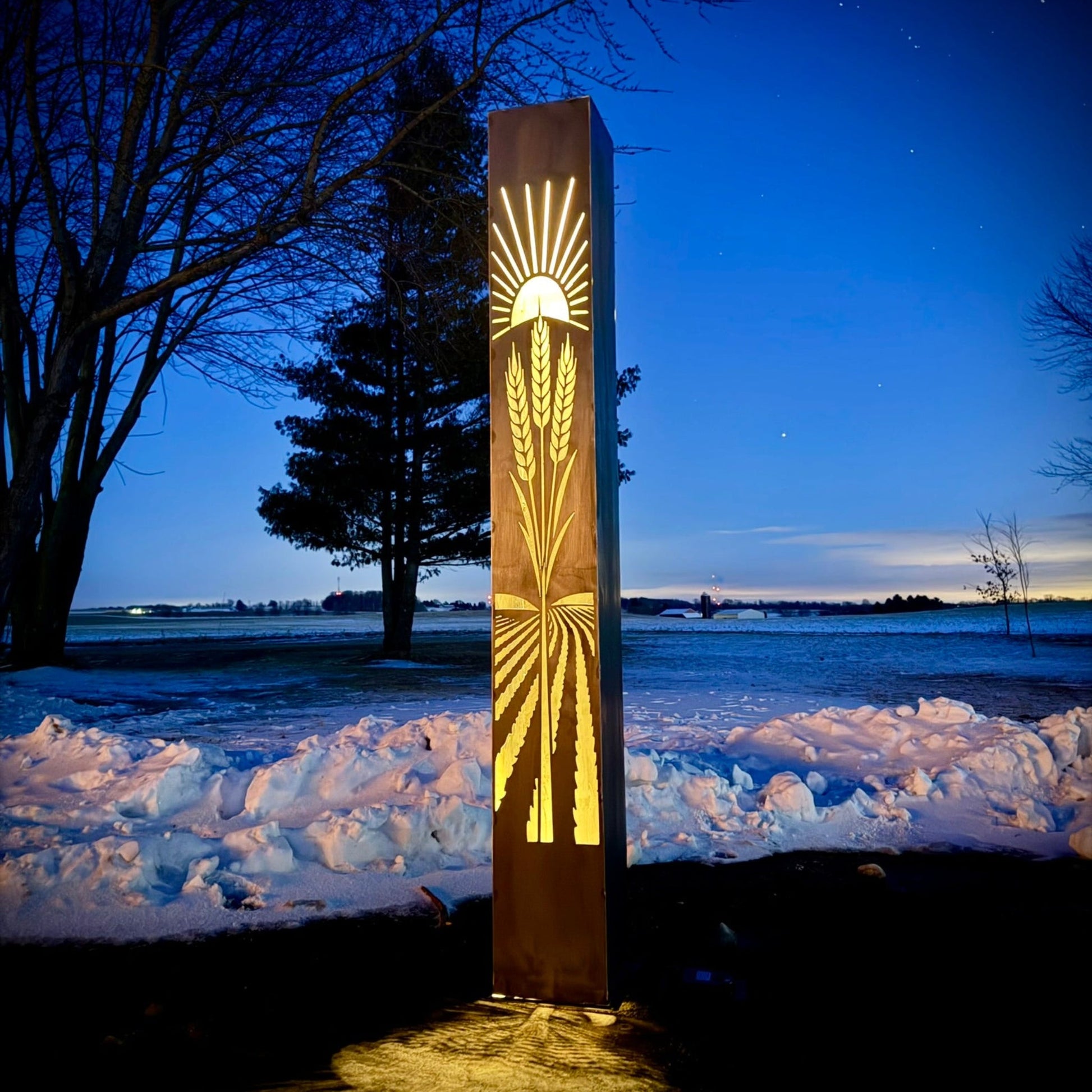 Golden Harvest Luminary Pillar w/ Solar Cap | Multiple Sizes | Steel - farmer decor - farmer gift - Northern Forge, LLC