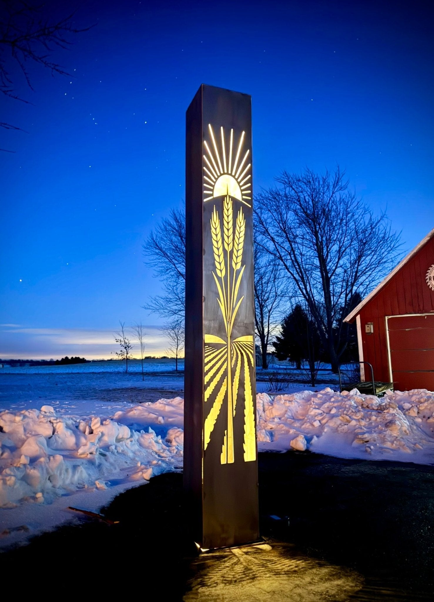 Golden Harvest Luminary Pillar w/ Solar Cap | Multiple Sizes | Steel - farmer decor - farmer gift - Northern Forge, LLC