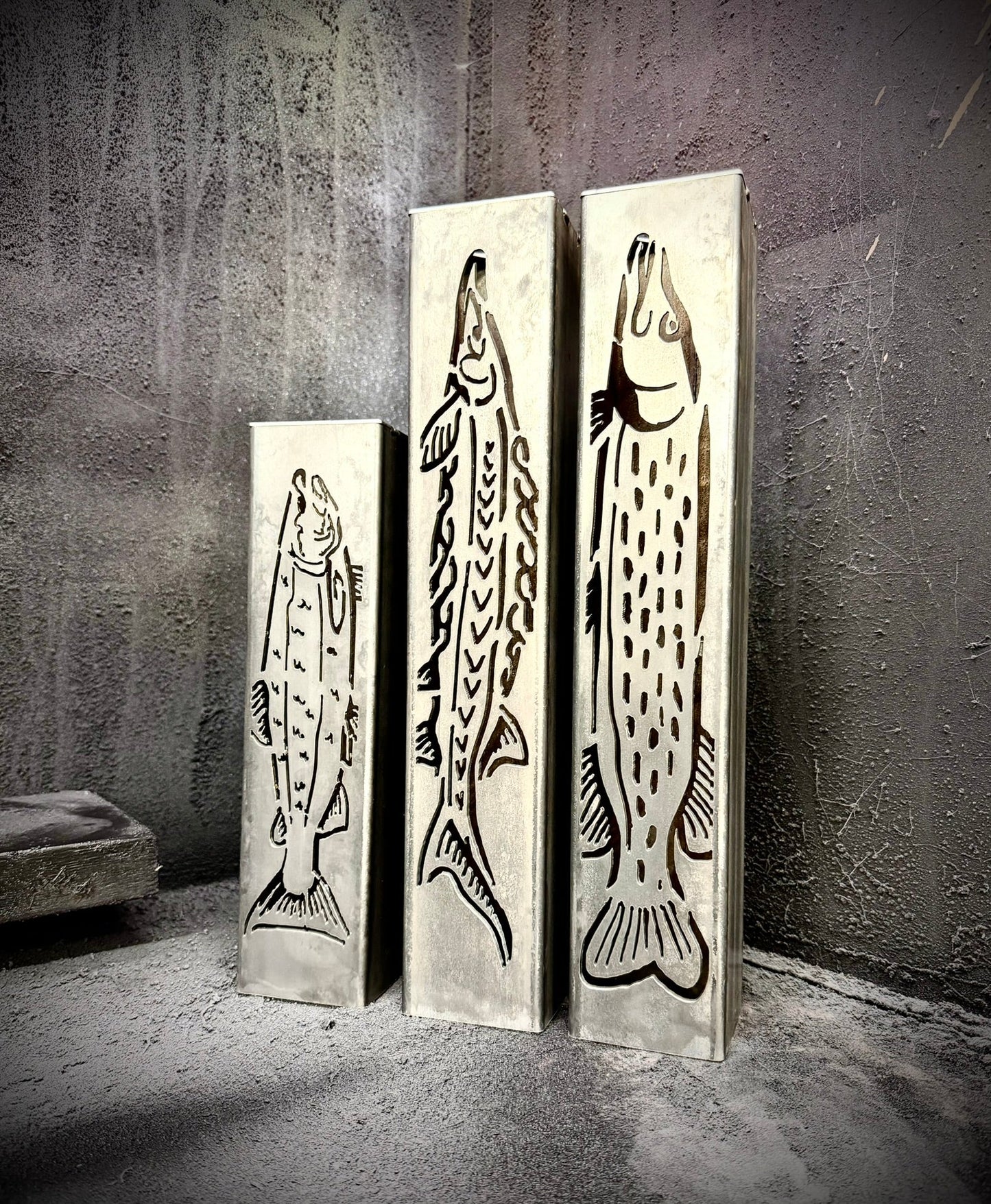 Gone Fishing Pillar Luminary w/ Solar Cap | Freshwater Pack - fish pillars - fish solar lights - Northern Forge, LLC