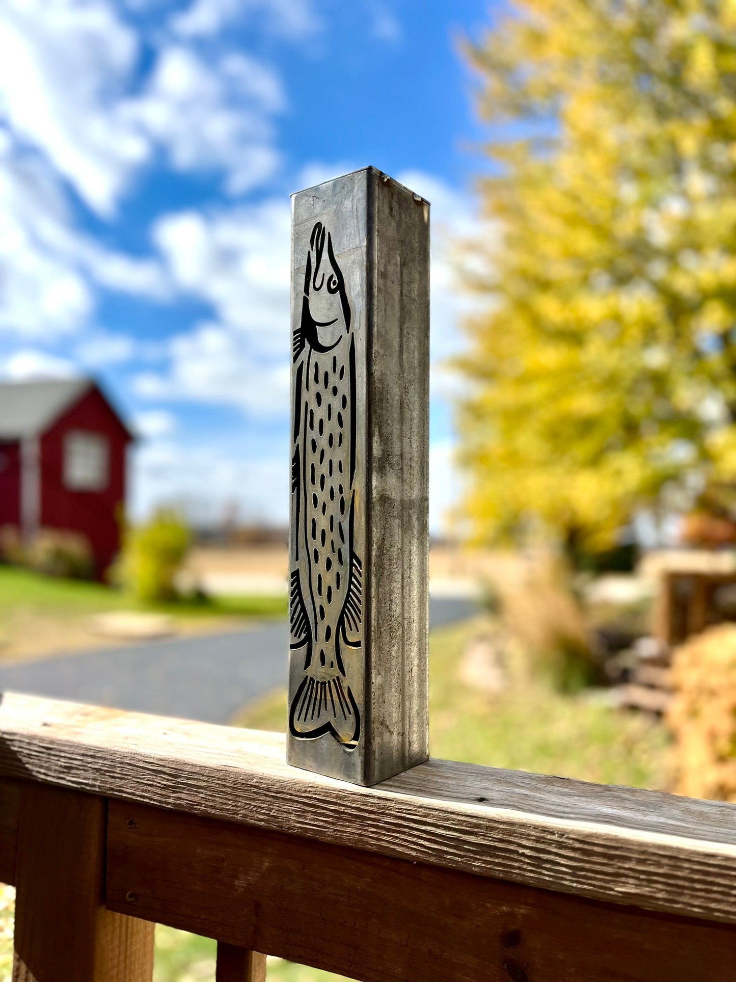 Gone Fishing Pillar Luminary w/ Solar Cap | Trout, Walleye, Pike - fish pillars - fishing lights - Northern Forge, LLC