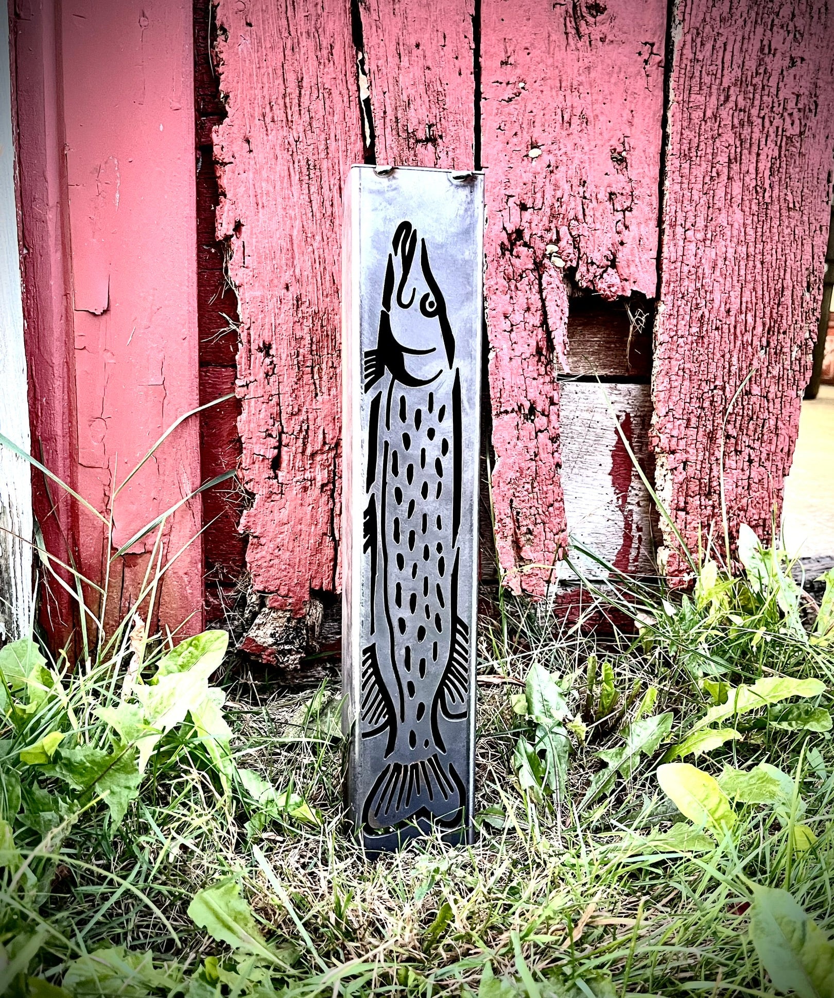 Gone Fishing Pillar Luminary w/ Solar Cap | Trout, Walleye, Pike - fish pillars - fishing lights - Northern Forge, LLC