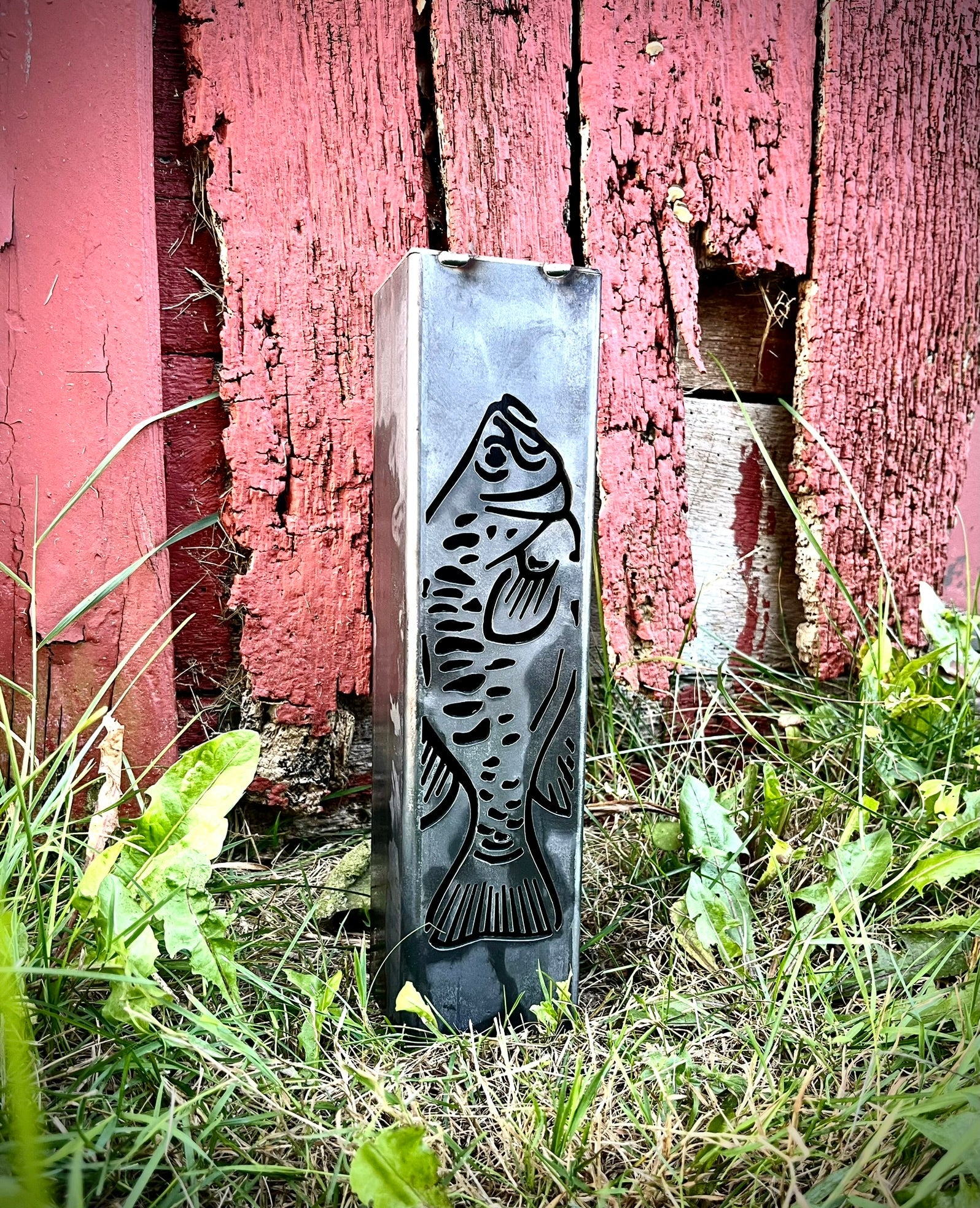 Gone Fishing Pillar Luminary w/ Solar Cap | Trout, Walleye, Pike - fish pillars - fishing lights - Northern Forge, LLC