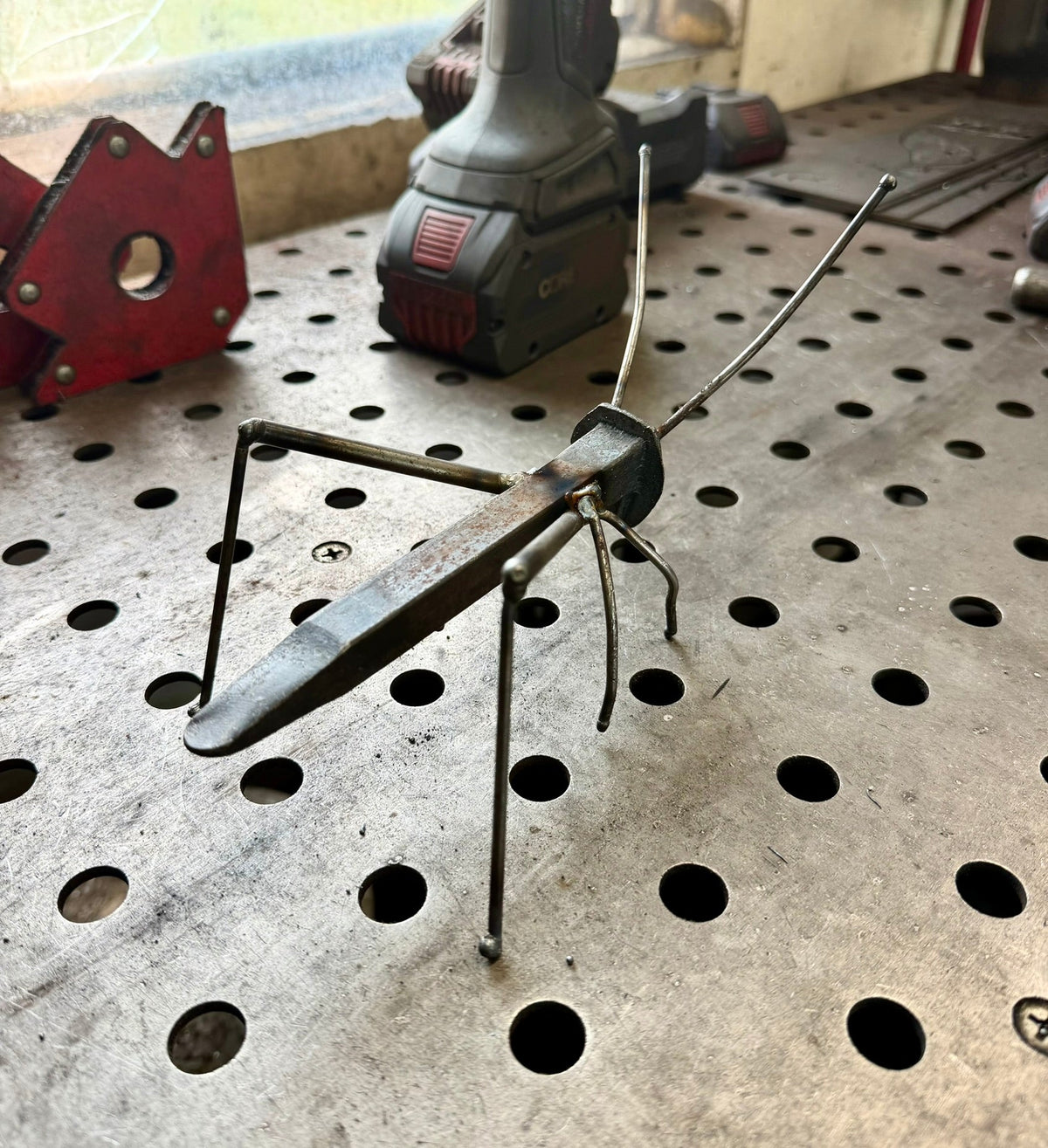 Handcrafted Railroad Spike Grasshopper | 6.5-inch - garden - garden art - Northern Forge, LLC